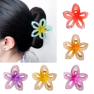 Pinces à cheveux fleurs ajourées avec dégradé de couleurs en résine translucide