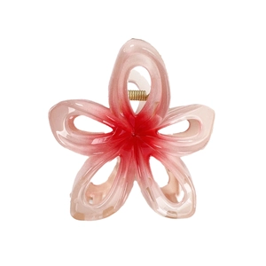 Pince à cheveux fleur avec dégradé rose, résine ajourée et mécanisme doré robuste