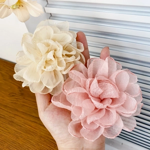 Pinces à cheveux élégantes avec grandes fleurs en tissu champagne et rose en organza scintillant