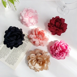 Large Satin Fabric Camellia Flower Hair Claw Elegant Multi Layer Petal Hair Clip For Women Daily Party Hair Accessories
