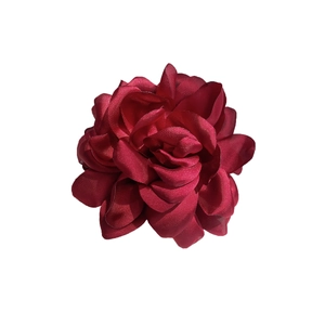 Elegant deep red satin flower hair clip with multi-layered blooming rose petals