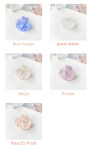 Détails des pinces à cheveux coquillage avec strass en cinq couleurs pastel élégantes