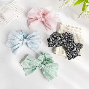 French Elegant Oversized Bow Fabric Scrunchies Wavy Zebra Pattern Elastic Hair Ties Sweet Hair Accessories For Women