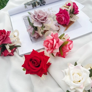 Pinces à Cheveux Fleur Rose en Tissu Couleurs Dopamine Simulation Florale Grande Pince Requin pour Femmes Accessoires Coiffure