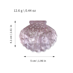 Pince à cheveux coquillage violette avec perles et strass, taille 5cm x 4,1cm