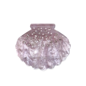 Pince à cheveux coquillage lavande scintillante ornée de perles et de cristaux