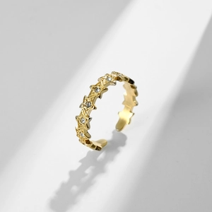 Gouden ster open ring van roestvrij staal met glinsterende zirkonia versiering