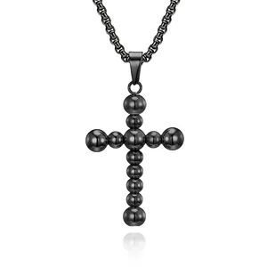 Collana croce di perle nere punk gotica con catena in acciaio inossidabile unisex