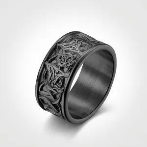 Nordic Viking Celtic Wolf Ring Stainless Steel Celtic Knot Band For Men Retro Punk Biker Jewelry Gold Black Silver Ring