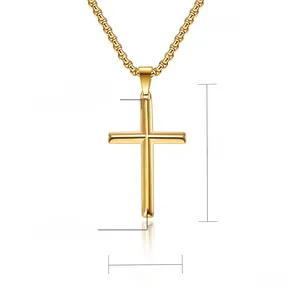 Polished gold fine steel cross pendant necklace with 36mm by 22mm dimensions