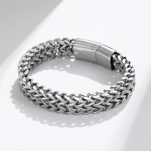 Men's Stainless Steel Double Row Braided Wheat Chain Bracelet With Magnetic Clasp Industrial Design Hand Chain Jewelry Accessory