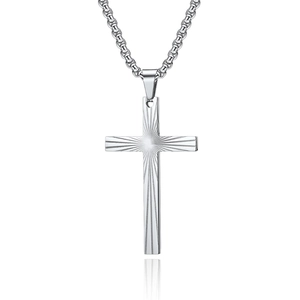 Titanstahl Kreuzkette mit Sonnenstrahl-Textur und Gliederkette für Damen und Herren