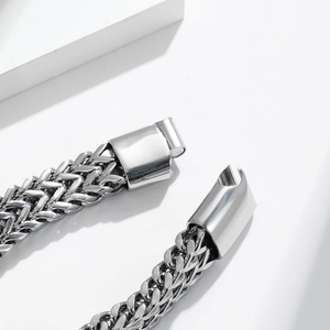 Double-row woven stainless steel wheat chain bracelet with a secure magnetic clasp