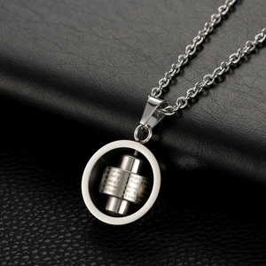 Rotating stainless steel religious pendant necklace with engraved scripture on O-chain