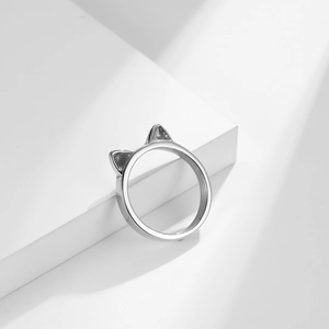 Minimalist silver cat ear ring in polished stainless steel for a cute women's style