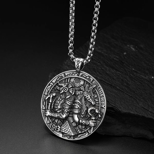 Collier avec pendentif pièce Anubis vintage en acier inoxydable argenté et chaîne box