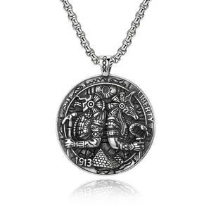 Collier pendentif pièce égyptienne Anubis en argent vintage avec chaîne de boîte polie