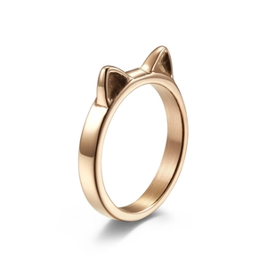 Minimalist cat ear ring in rose gold finish with polished stainless steel surface