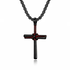 Collier Pendentif Croix Batte de Baseball en Acier Inoxydable pour Hommes Bijoux Sportifs Religieux Chrétien Croix