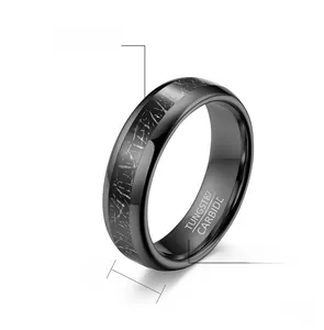 Detailed view of 6mm black tungsten carbide ring with meteorite inlay and polished interior