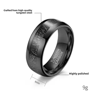 Detail view of 8mm tungsten carbide ring with meteor texture and polished finish