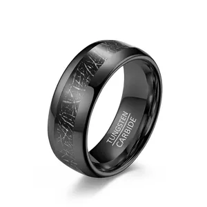 Vintage Tungsten Carbide Ring Inlaid Silver Meteorite Texture Black Polished Wedding Band For Couples Men Women Fashion Finger Jewelry