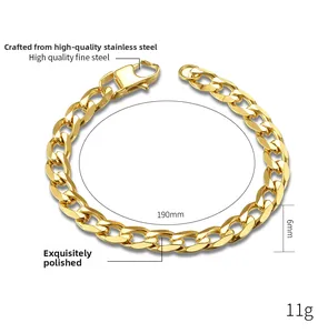 Dettaglio del bracciale a catena cubana in acciaio inossidabile dorato da 6 mm lucido