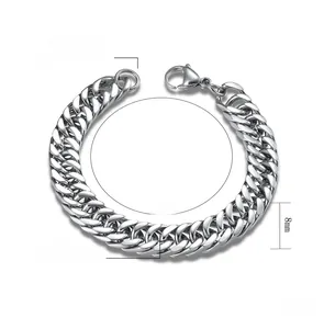 Gourmette polie en acier inoxydable argenté, longueur 180mm avec fermoir mousqueton