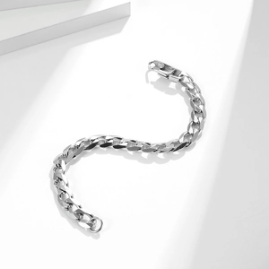 Bracciale a catena cubana in acciaio inossidabile argento lucido con chiusura a moschettone
