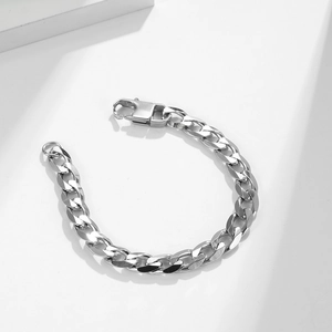 Bracciale a catena NK in acciaio inossidabile lucido argento con chiusura a moschettone unisex