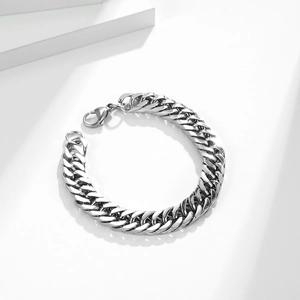 Bracelet unisexe en acier inoxydable à maillons cubains argentés avec fermoir homard