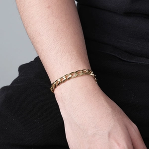 Bracciale a catena cubana dorata lucida per uomo e donna in acciaio inox minimalista