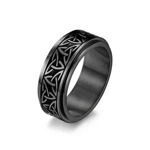 Celtic Knot Spinner Ring Titanium Steel Nordic Style Stress Relief Rotating Band Ring For Men Women Vintage Viking Jewelry