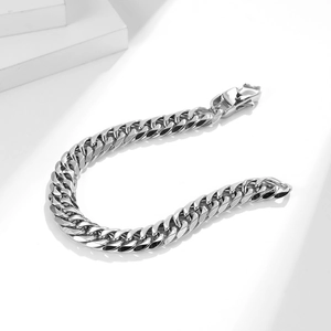 Polished silver cuban link titanium steel bracelet with lobster clasp for men and women