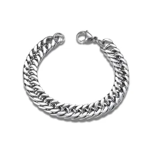 Bracelet Minimaliste en Acier Titane Maillon Gourmette pour Homme Femme Poli Double Tissage Bijoux de Mode Cadeau