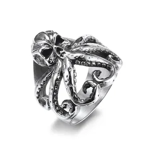 Vintage Stainless Steel Octopus Skull Ring For Men Gothic Punk Cthulhu Tentacle Animal Biker Finger Ring Jewelry Gift