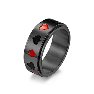 Rotatable Titanium Steel Poker Card Suits Spinner Ring For Men Women Stress Relief Heart Spade Club Diamond Finger Ring