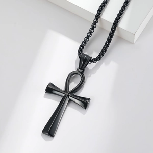 Collier croix Ankh minimaliste en acier inoxydable noir avec chaîne vénitienne pour unisexe