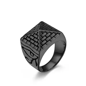 Vintage Titanium Steel Egyptian Pyramid Eye Of Horus Ring For Men Retro Punk Biker Band Ring Ancient Egyptian Jewelry Gift