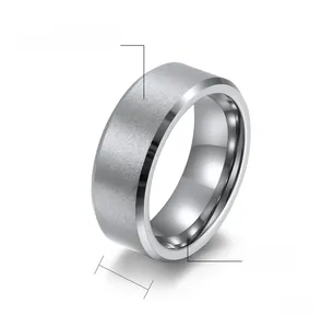 Detail of 8mm tungsten steel ring showing brushed surface and high polished edges