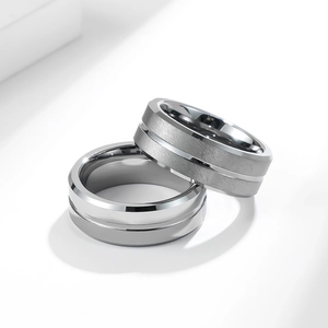 Minimalistischer Wolframstahl Ring Für Herren Poliert Matt Sand Finish Groove Band Hochzeit Verlobung Industrie Stil Schmuck Fingerring