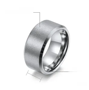 Macro detail of a 10mm wide brushed tungsten steel ring with high polished inner edges