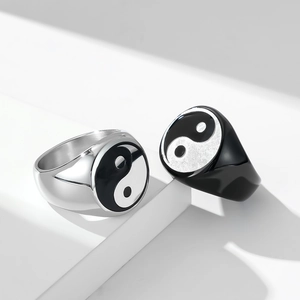 Vintage Stainless Steel Tai Chi Yin Yang Signet Ring For Men Women Polished Titanium Steel Punk Band Jewelry Ring Gift