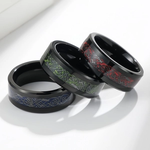 Vintage Men's Tungsten Steel Ring Celtic Dragon Pattern Carbon Fiber Inlay 8mm Comfort Fit Band Ring Masculine Jewelry
