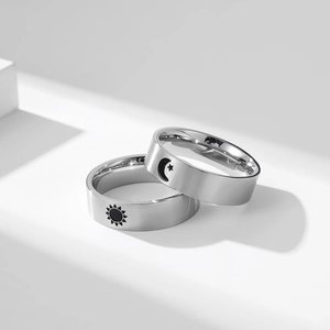 Minimalist Stainless Steel Couple Rings Sun Moon Star Pattern Polished Titanium Steel Band Ring For Men Women Lover Gift