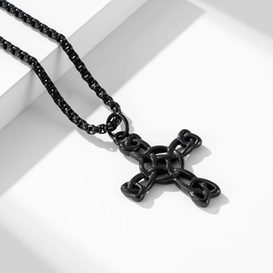 Nordic Celtic knot cross necklace in black stainless steel for men and women