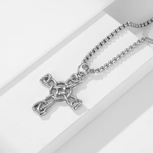 Nordic Celtic knot stainless steel cross pendant necklace with box chain for men and women