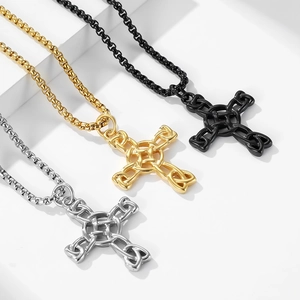 Nordic Celtic knot cross necklace in silver, gold and black stainless steel finishes