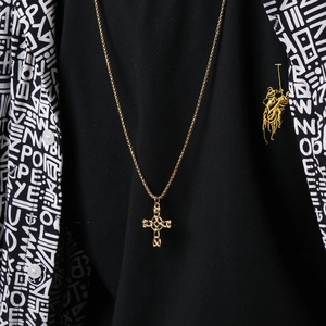 Gold Celtic knot cross pendant necklace in stainless steel for men and women