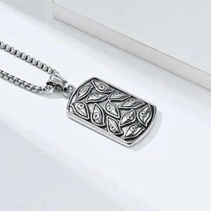 Retro Edelstahl Teufelsauge Rechteckiger Anhänger Halskette Punk Gothic Geprägte Augen Tag Box Kette Schmuck Für Damen Herren